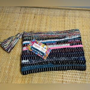 Hippie Chic 100% cotton cosmetic bag handmade of up cycled rag bags new with tag